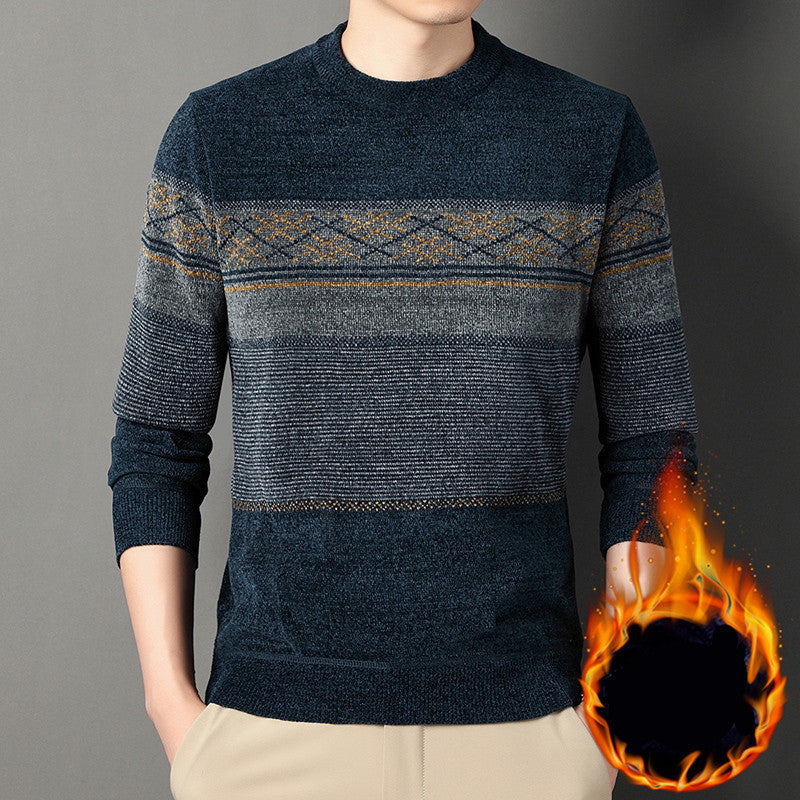 Chenille Velvet Padded Sweater Middle-aged Men's Clothing Thick Warm Jacquard - Otaj Gifts