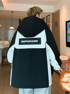 Winter Fleece-lined Thickened Boy Warm Work Clothing Hooded Cotton Coat Jacket - Otaj Gifts