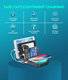 70W Charging Station For Multiple Devices, 5 In 1 Fast Charging Dock With 10W Max Wireless Charger And 4 Ports , 30W USB C PD Fast Charging For IPad, IPhone,Tablets,Kindle - Otaj Gifts