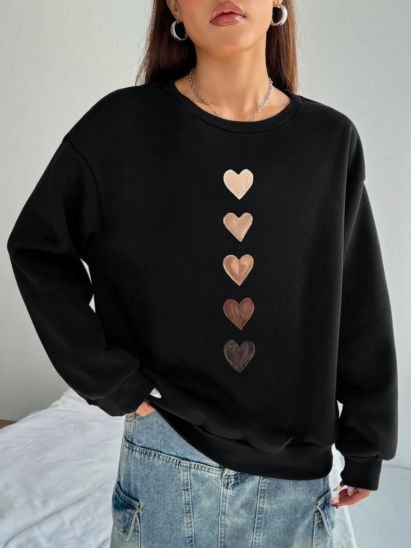 Women Basic Casual Pullover Spring Autumn Long Sleeve Colorful Love Graffiti Printed Round Neck - Otaj Gifts