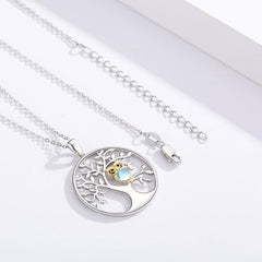 Tree of Life with Moonstone Owl Clearance Pendant Necklace in 925 Sterling Silver - Otaj Gifts