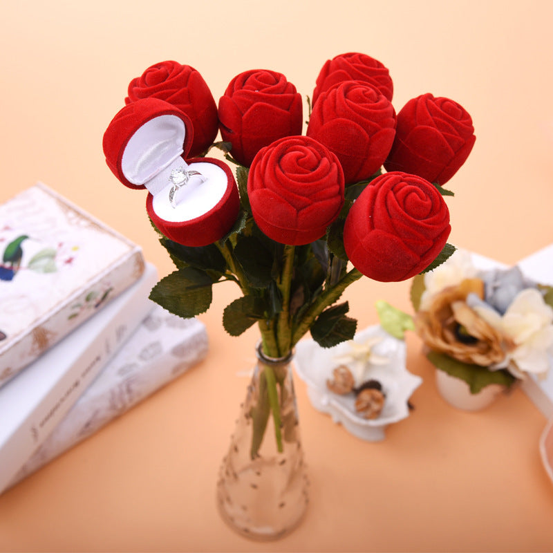 Creative Ring Box Earrings Box With Branch Roses - Otaj Gifts