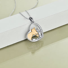 Sterling Silver Girls Embrace Horse Heart Pendant Necklace for Women Girls - Otaj Gifts