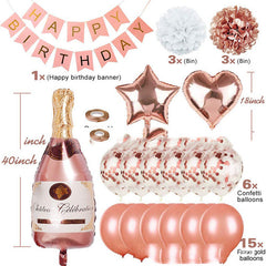 Rose Gold Balloon Set Birthday Decoration Bronzing Birthday Flag - Otaj Gifts