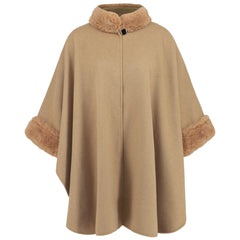 Fashionable Fur Collar Mid-length Coat Cape - Otaj Gifts