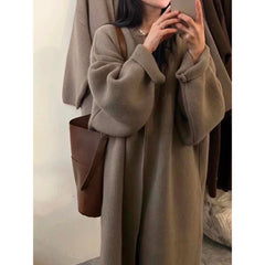 Khaki Knitted Cardigan Sweater, Womens Coat, Long Cardigan, Wool Coat, Cozy Style Loose, Plus Size Maxi Coat, Office Outfits, Fall Clothing - Otaj Gifts