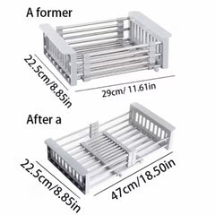 Adjustable Immersion Sink Dish Drying Rack With Stainless Steel Drain Basket - Portable And Retractable Space-Saving Fruit And Vegetable Solution - Otaj Gifts