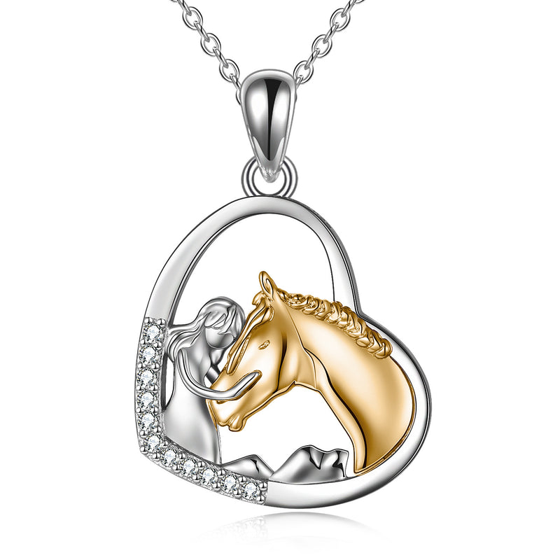 Sterling Silver Girls Embrace Horse Heart Pendant Necklace for Women Girls - Otaj Gifts