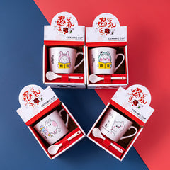 Creative Ceramic Mug with Spoon and Cartoon Character - Otaj Gifts