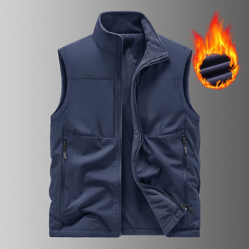 Vest Man Winter Fleece-lined Multi-pocket Vest Middle-aged Father - Otaj Gifts