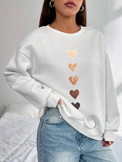 Women Basic Casual Pullover Spring Autumn Long Sleeve Colorful Love Graffiti Printed Round Neck - Otaj Gifts