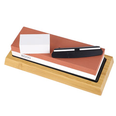 Knife Sharpening Stone 3000 8000 Grit Red White Dual Sided Wooden Base Whetstone for Kitchen Home Restaurant - Otaj Gifts