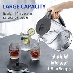 Electric Kettle Water Boiler, 1.8L Electric Tea Kettle, Wide Opening Hot Water Boiler With LED Light, Auto Shut-Off & Boil Dry Protection, Glass Black - Otaj Gifts