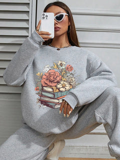 Women Basic Casual Pullover Spring Autumn Long Sleeve Write Elegantly Printed Round Neck - Otaj Gifts