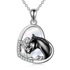 Sterling Silver Girls Embrace Horse Heart Pendant Necklace for Women Girls - Otaj Gifts