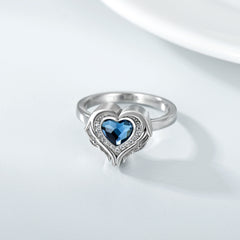 925 Sterling Silver Angel Wing Heart Cremation Urn Holds Loved Ones Ashes Ring - Otaj Gifts