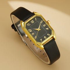 Leather Women's Watch Square Quartz Watch Korean Necklace Earrings Ring Set - Otaj Gifts