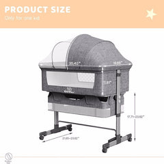 3-in-1 Bedside Crib With Mosquito Net, Large Storage Bag, Comfortable Mattress With Lockable Wheels, Grey - Otaj Gifts