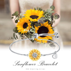 Sunflower Bracelets with Initial A Sterling Silver Sunflower Gifts for Women Girls Sunflower Jewelry - Otaj Gifts