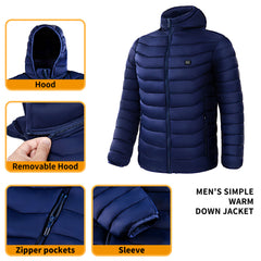 Men Heated Puffer Jacket Electric Heating Coat Insulated Hood Windbreaker - Otaj Gifts