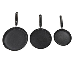3 Piece Frying Pan Set Black Aluminum Alloy Portable Anti Stick Frying Pan for Egg Mille Feuille Pizza - Otaj Gifts