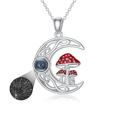 100 languages I Love You Projection Stone Mushroom Moon Necklace Sterling Silver - Otaj Gifts