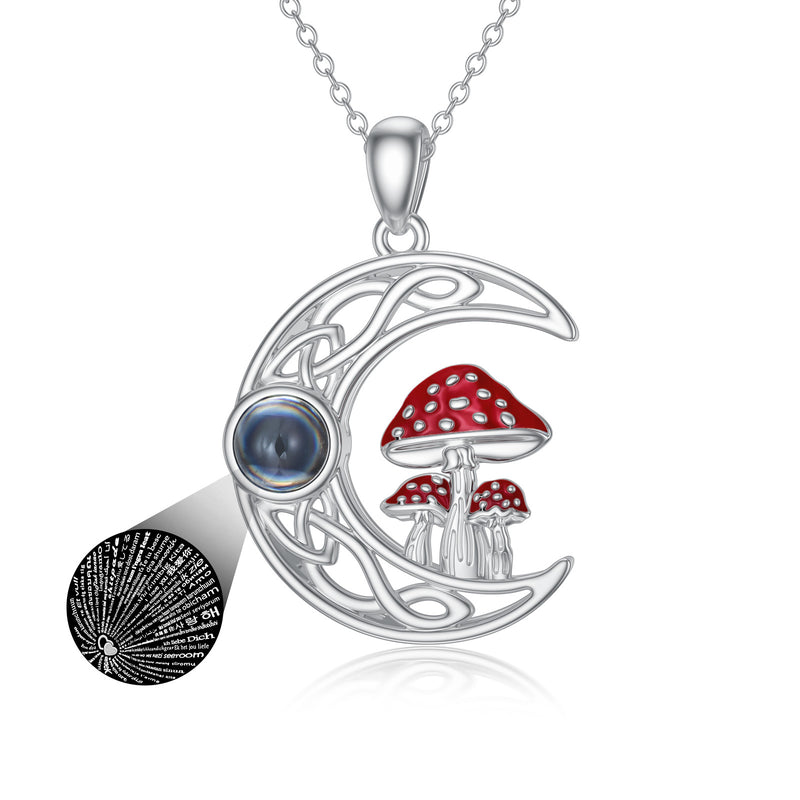 100 languages I Love You Projection Stone Mushroom Moon Necklace Sterling Silver - Otaj Gifts