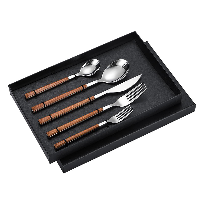 Tableware Cutlery Set Stainless Steel Dinner Knives Forks Spoons Eating Utensils High Hardness Flatware Set Wood Grain Handle - Otaj Gifts