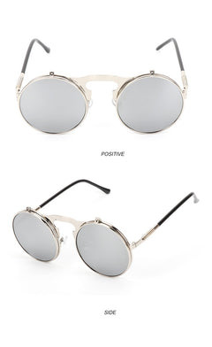 New Vintage Round Steampunk Sunglasses Flip-Up UV Protection Metal Frame Men And Women Summer Cycling Sun Glasses - Otaj Gifts