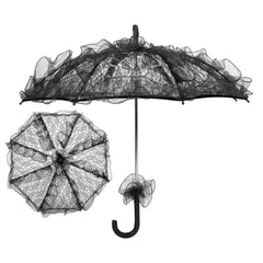 Wedding Bride Umbrella Unique Foldable Lace Fabric Parasol Umbrella Performance PropsBlack - Otaj Gifts