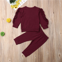 Newborn Baby Boys Girls Ruffles Jumper Solid Long Sleeve Sweatshirt Tops Pants Infant Kids 2Pcs Outfits Clothes Set Fall Clothes - Otaj Gifts