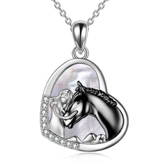 Sterling Silver Girls Embrace Horse Heart Pendant Necklace for Women Girls - Otaj Gifts