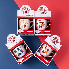 Creative Ceramic Mug with Spoon and Cartoon Character - Otaj Gifts