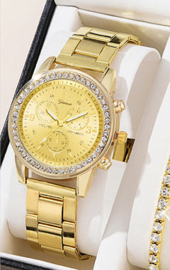 Women's Three-eye Quartz Diamond-embedded Watch - Otaj Gifts