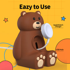 Cute Bear IWatch Charger Stand Compatible With IWatch Series 9-1 45mm,44mm,42mm,41mm,40mm, 38mm For IWatch Charger Cute Soft Silicone,Supports Nightstand Mode,Home Office Use - Otaj Gifts