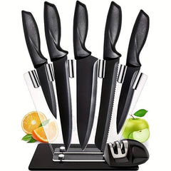 7-Piece High Carbon Stainless Steel Kitchen Knife Set With Handles And Sharpener - Otaj Gifts