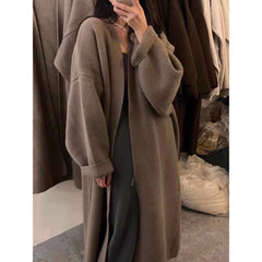 Khaki Knitted Cardigan Sweater, Womens Coat, Long Cardigan, Wool Coat, Cozy Style Loose, Plus Size Maxi Coat, Office Outfits, Fall Clothing - Otaj Gifts