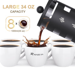 RAINBEAN  French Press Coffee Maker Easy Cleaning Cafeteria, Heat Resistant Borosilicate Glass - Otaj Gifts
