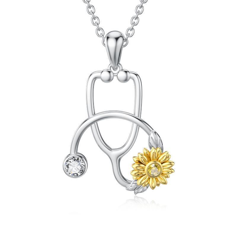 925 Sterling Silver Sunflower Stethoscope Medical Doctor Nurse Student Graduation Pendant Necklace - Otaj Gifts