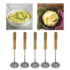 5pcs Potato Masher Portable Stainless Steel Wooden Handle Manual Spud Smasher Kitchen Tool - Otaj Gifts