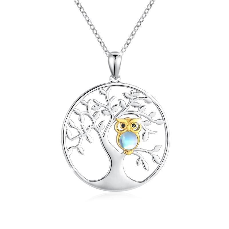 Tree of Life with Moonstone Owl Clearance Pendant Necklace in 925 Sterling Silver - Otaj Gifts