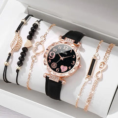 Women's Diamond Dial Belt Quartz Watch Beaded Bracelet Suit - Otaj Gifts