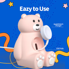 Cute Bear IWatch Charger Stand Compatible With IWatch Series 9-1 45mm,44mm,42mm,41mm,40mm, 38mm For IWatch Charger Cute Soft Silicone,Supports Nightstand Mode,Home Office Use - Otaj Gifts