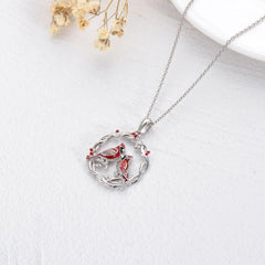 Cardinal Tree Of Life Necklace in White Gold Plated Sterling Sliver - Otaj Gifts