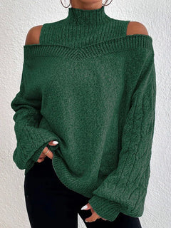 European And American Off-the-shoulder Sweater Women's Pullover Half Turtleneck Autumn And Winter New Lantern Sleeve Sweater - Otaj Gifts