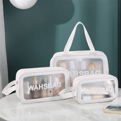 Pu Transparent Three Piece Makeup And Wash Bag Large Capacity - Otaj Gifts