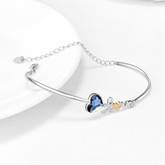 I Love You Heart Bangle Bracelet Fine Jewelry in Sterling Silver with Crystal - Otaj Gifts