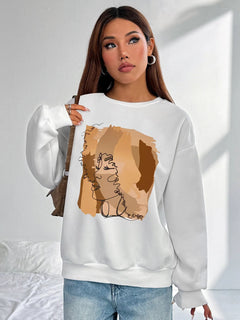 Women Basic Casual Pullover Spring Autumn Long Sleeve Female Profile Printed Round Neck - Otaj Gifts