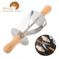 Stainless Steel Croissant Rolling Cutter Bread Dough Pastry Making Tool with Wooden Handle - Otaj Gifts