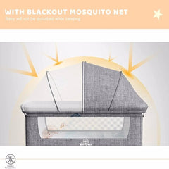 3-in-1 Bedside Crib With Mosquito Net, Large Storage Bag, Comfortable Mattress With Lockable Wheels, Grey - Otaj Gifts